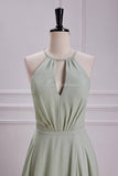 Dusty Sage Halter Slit Long Bridesmaid Dress with Bow