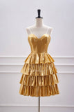 Sweetheart Gold Metallic Ruffle Homecoming Dress