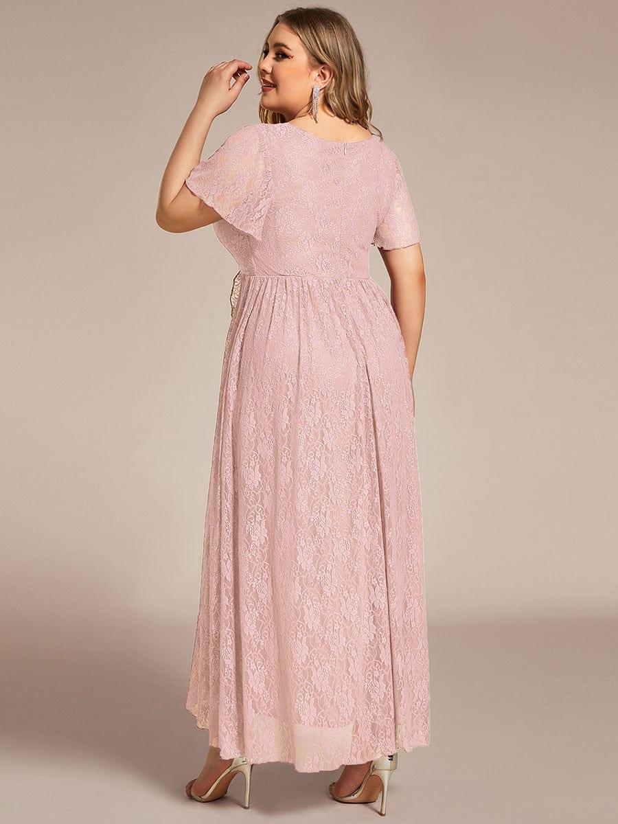 Plus Size Elegant Navy Blue Lace High-Low Evening Dress#color_Pink