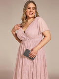 Plus Size Elegant Navy Blue Lace High-Low Evening Dress #color_Pink