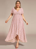 Plus Size Elegant Navy Blue Lace High-Low Evening Dress #color_Pink