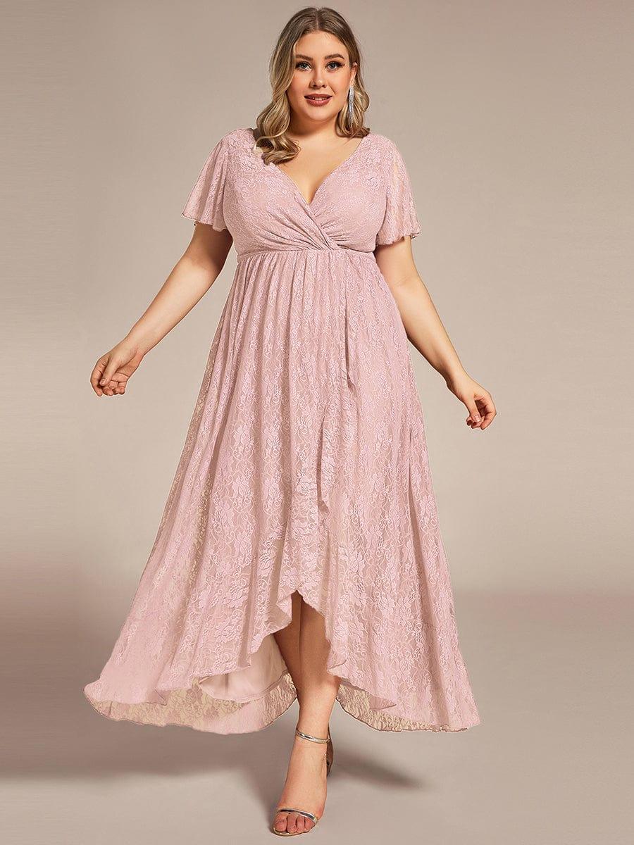 Plus Size V-Neck Ruffled Lace Formal Evening Dress