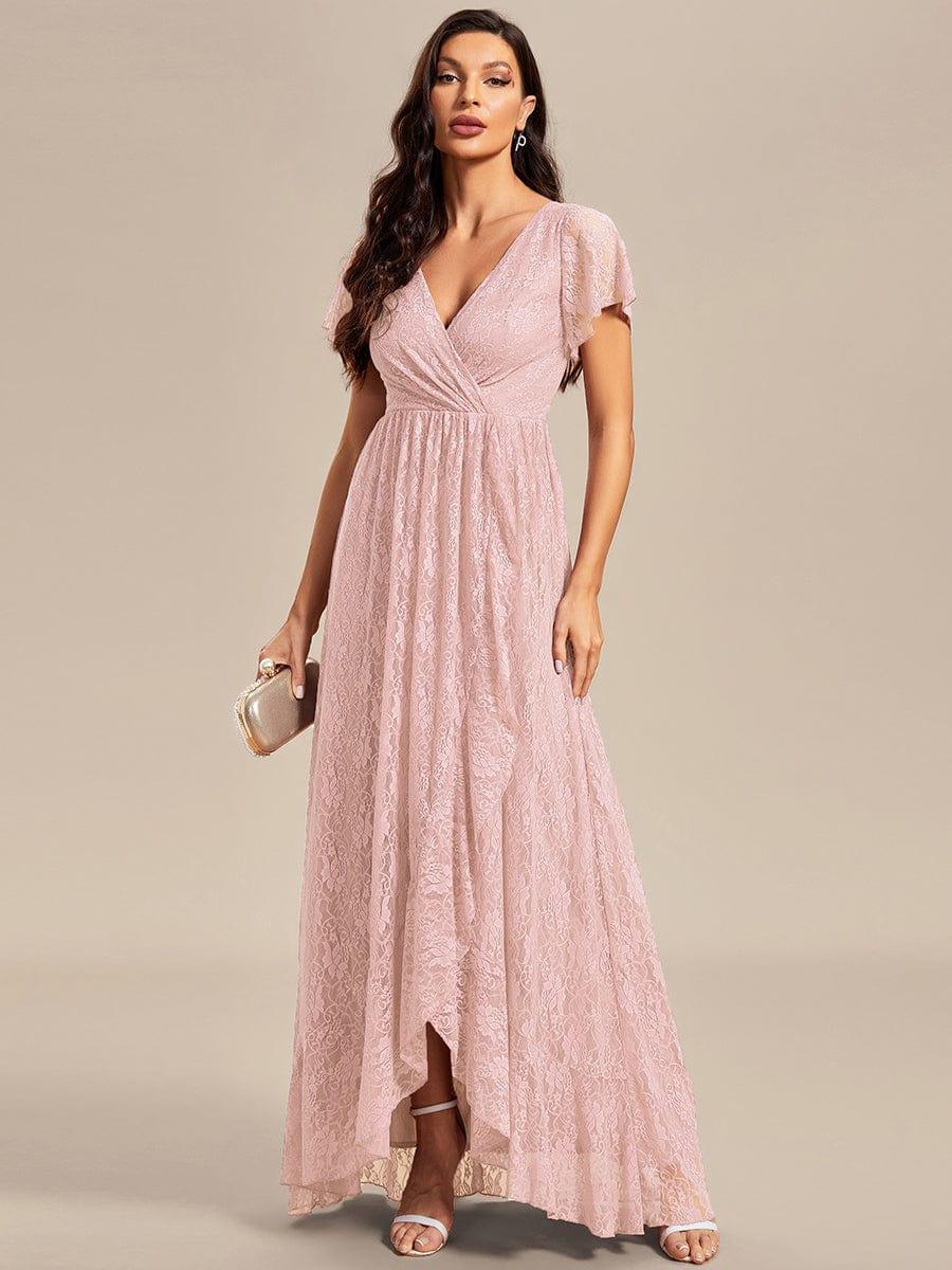 White Lace Pleated A-Line Long Formal Dress