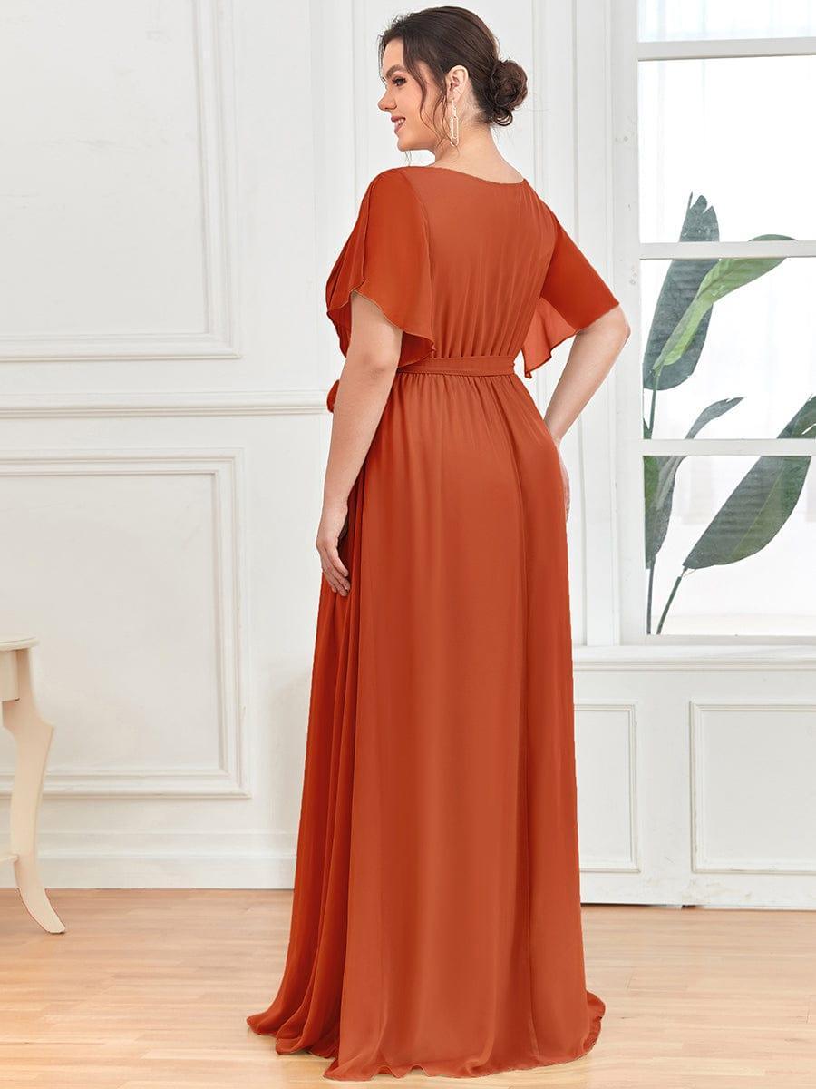 Burnt Orange A-Line Pleated Formal Dress with Belt #color_Burnt Orange