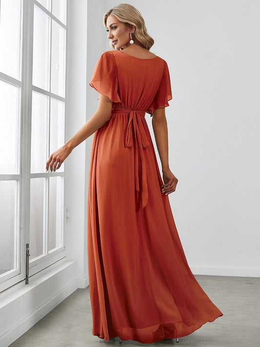 Burnt Orange A-Line Pleated Formal Dress with Belt#color_Burnt Orange