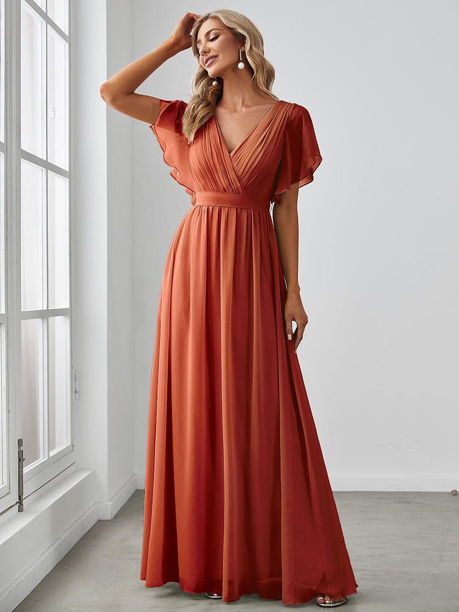 Burnt Orange A-Line Pleated Formal Dress with Belt #color_Burnt Orange