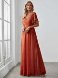 Burnt Orange A-Line Pleated Formal Dress with Belt #color_Burnt Orange