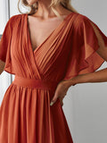 Burnt Orange A-Line Pleated Formal Dress with Belt #color_Burnt Orange
