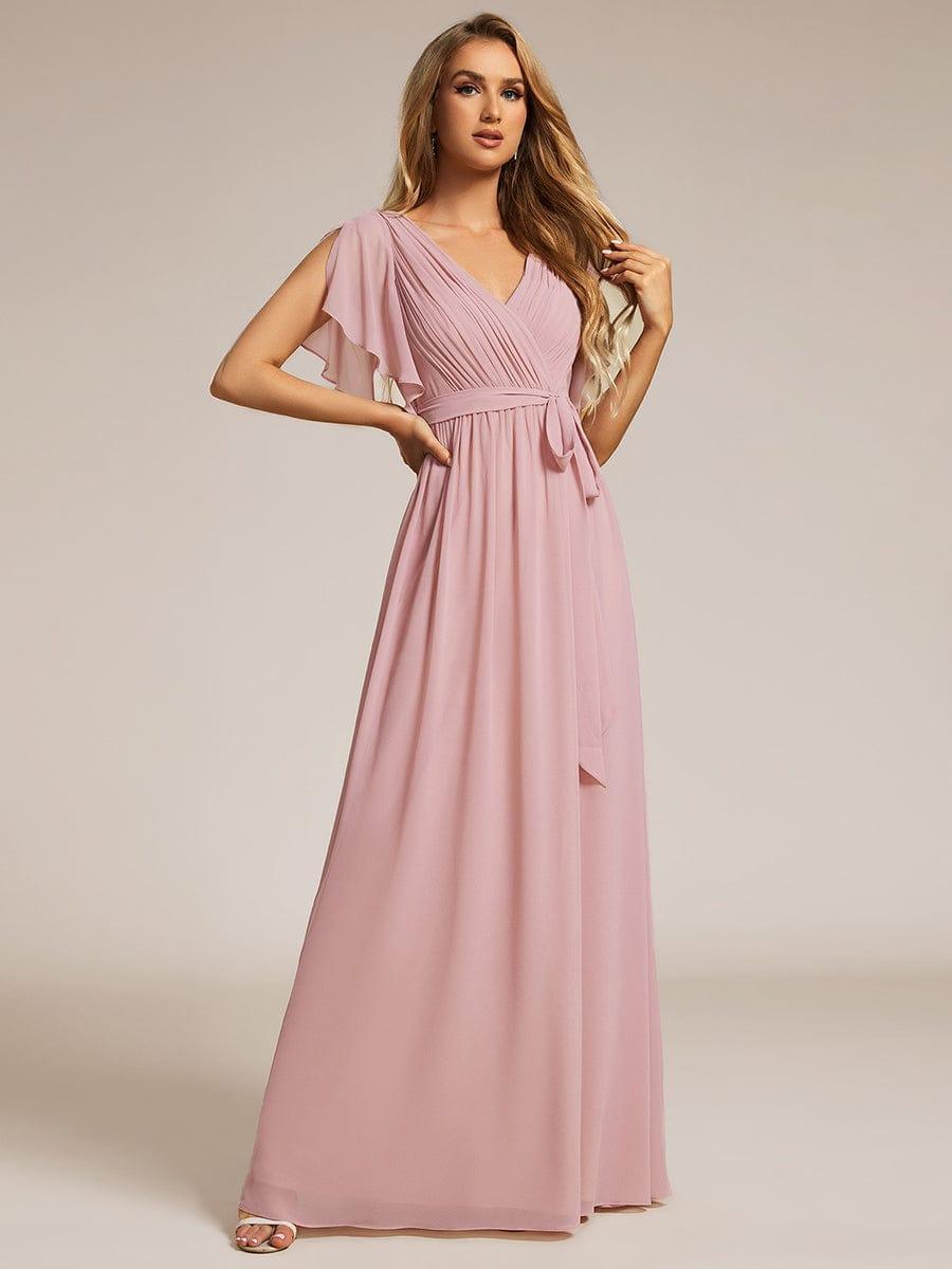 Burgundy V-Neck Chiffon Empire Waist Evening Dress