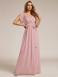 Burgundy V-Neck Chiffon Empire Waist Evening Dress