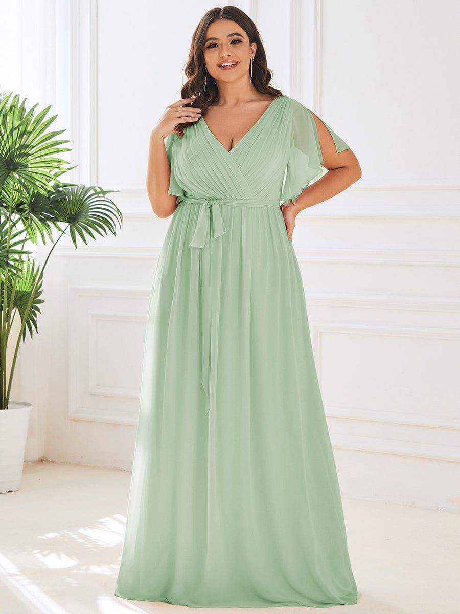 Mint Green Pleated A-Line Evening Dress with Sleeves Bestydress Mint Green Pleated A-Line Evening Dress with Sleeves Bestydress