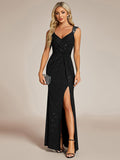 Sparkly Straps Sequin Cruise Journey Slit Evening Dress