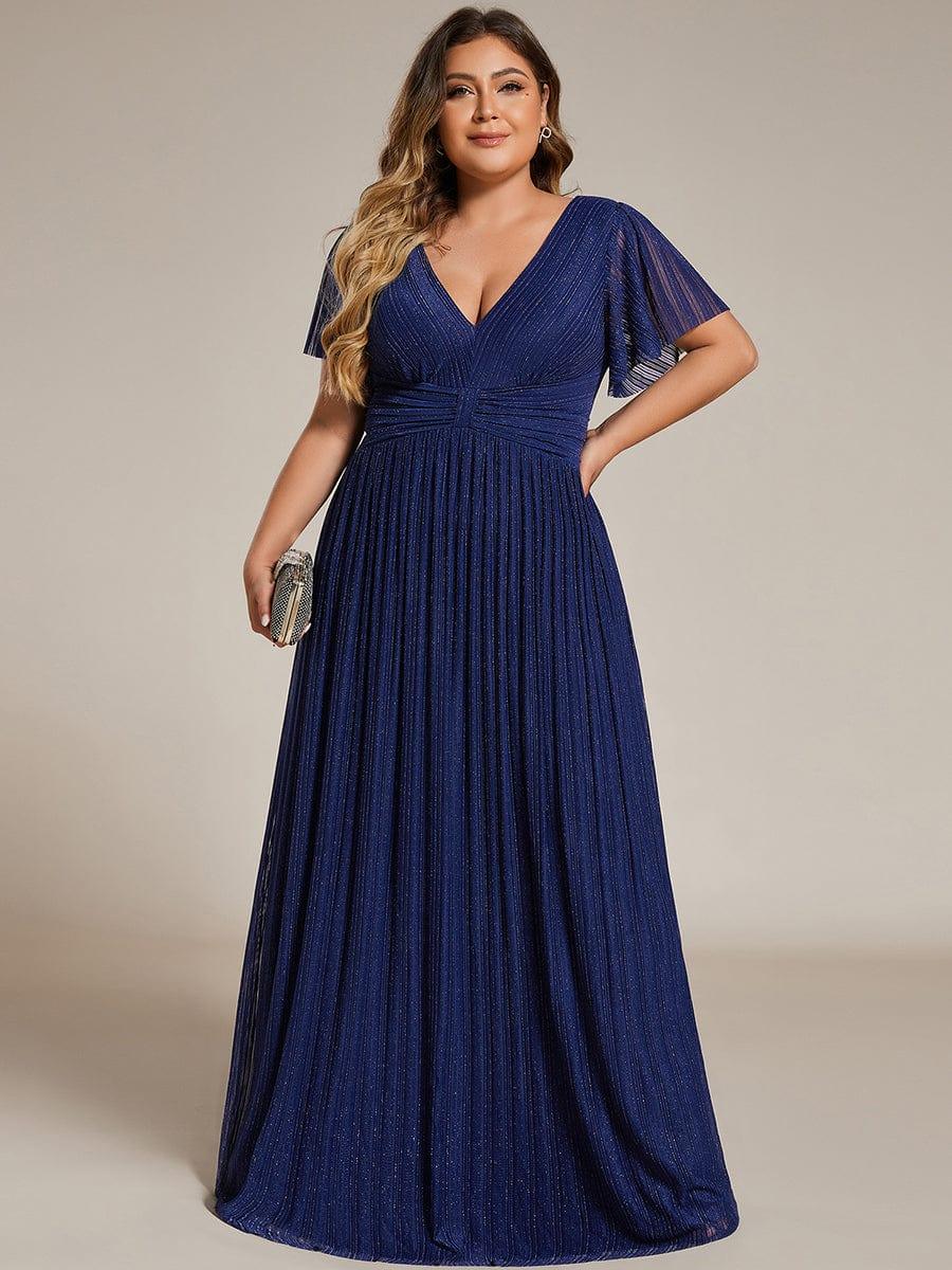 Sparkly V-Neck Empire Waist Pleated Formal Evening Dress