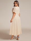 Plus Size V-Neck Ruched A-Line Ruffle Wedding Guest Dress