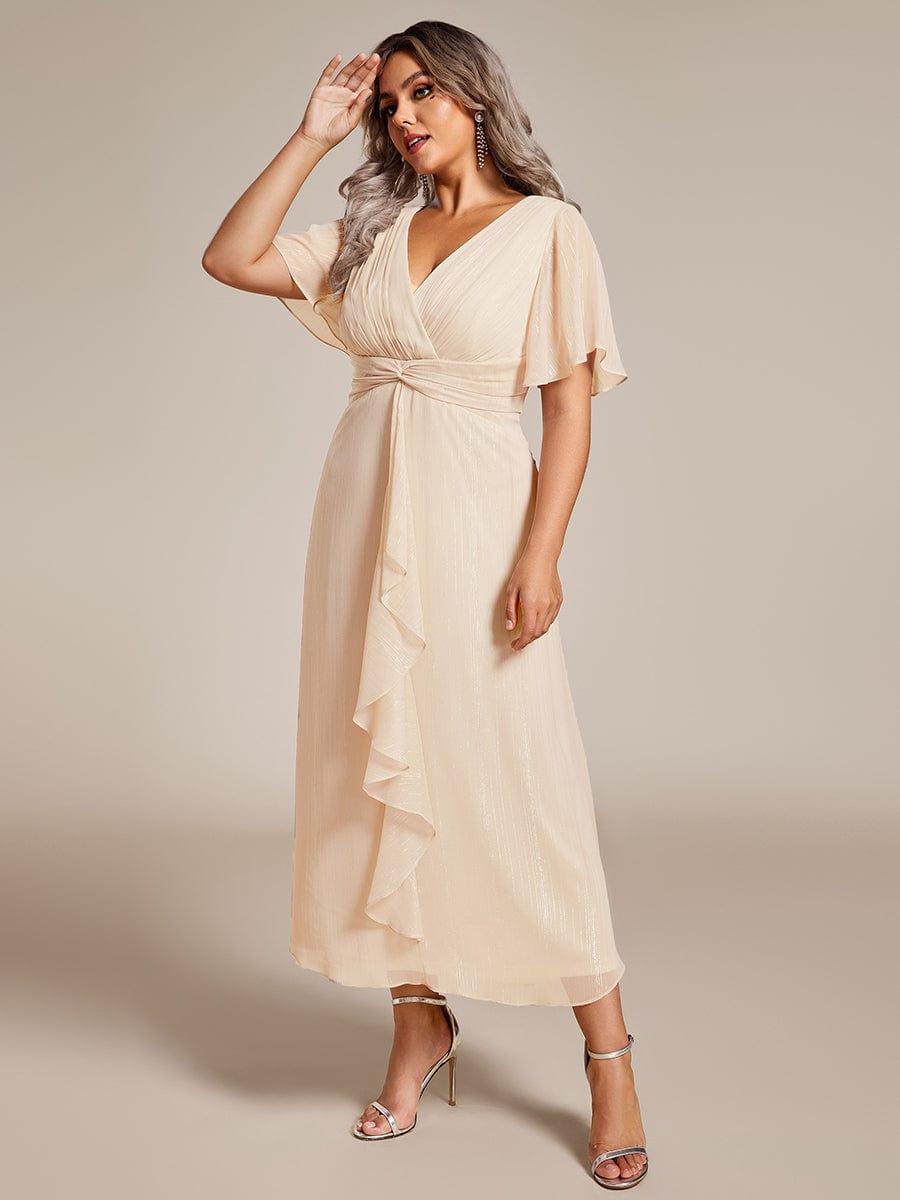Plus Size V-Neck Ruched A-Line Ruffle Wedding Guest Dress
