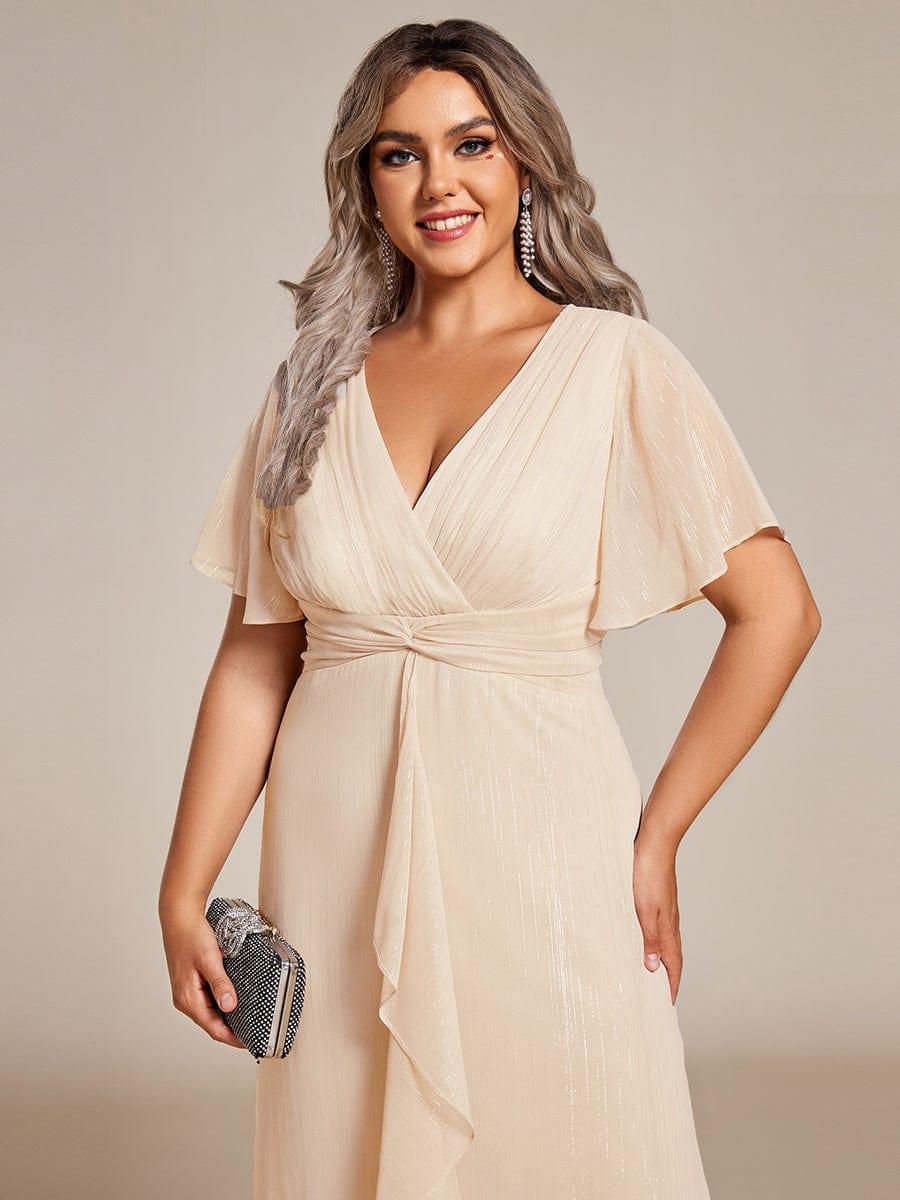 Plus Size V-Neck Ruched A-Line Ruffle Wedding Guest Dress