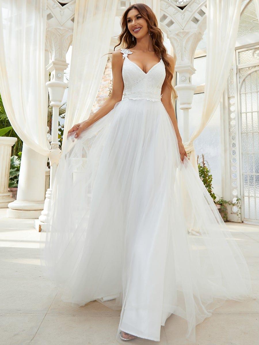 Elegant Straps Lace Applique A-Line Wedding Dress