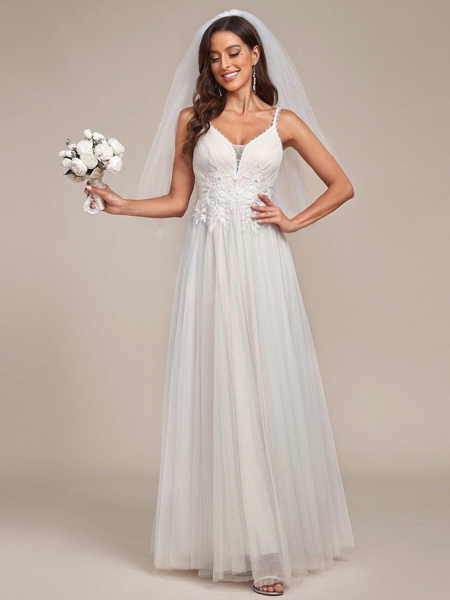 Classy Strap V-Neck Lace Applique Tulle Wedding Dress