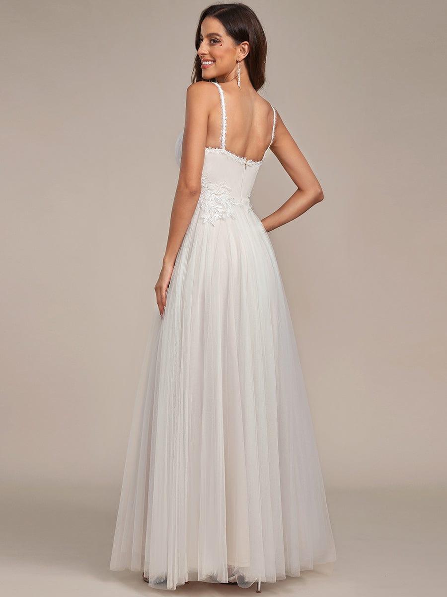 Classy Strap V-Neck Lace Applique Tulle Wedding Dress