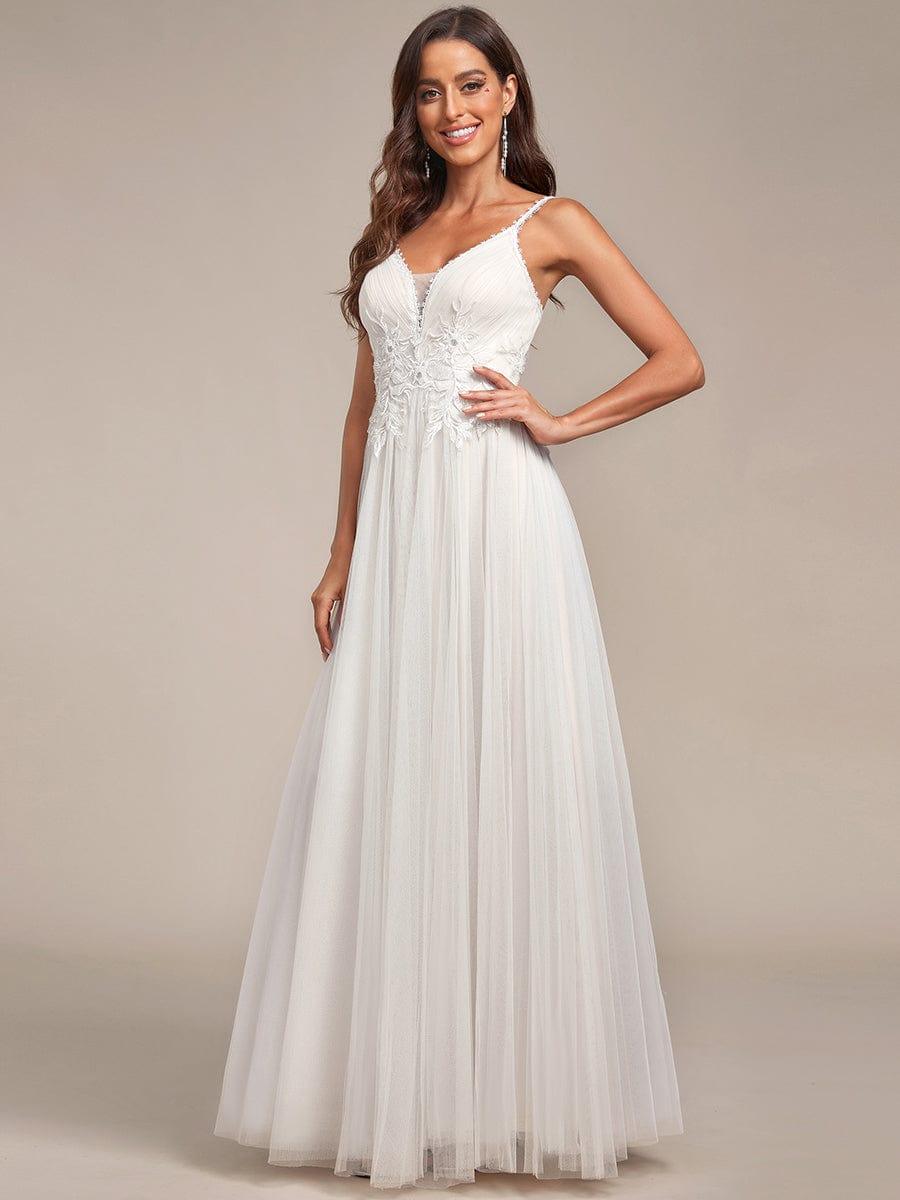 Classy Strap V-Neck Lace Applique Tulle Wedding Dress