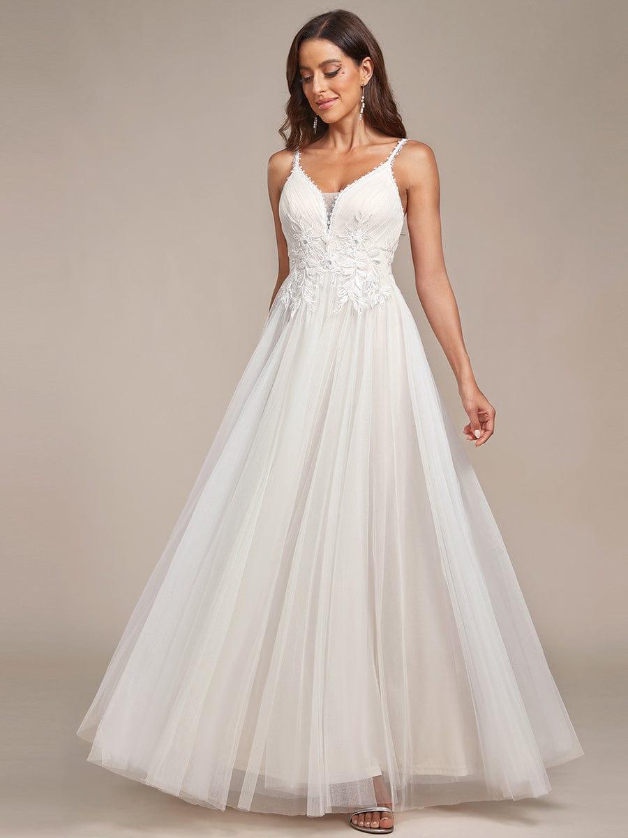 Classy Strap V-Neck Lace Applique Tulle Wedding Dress