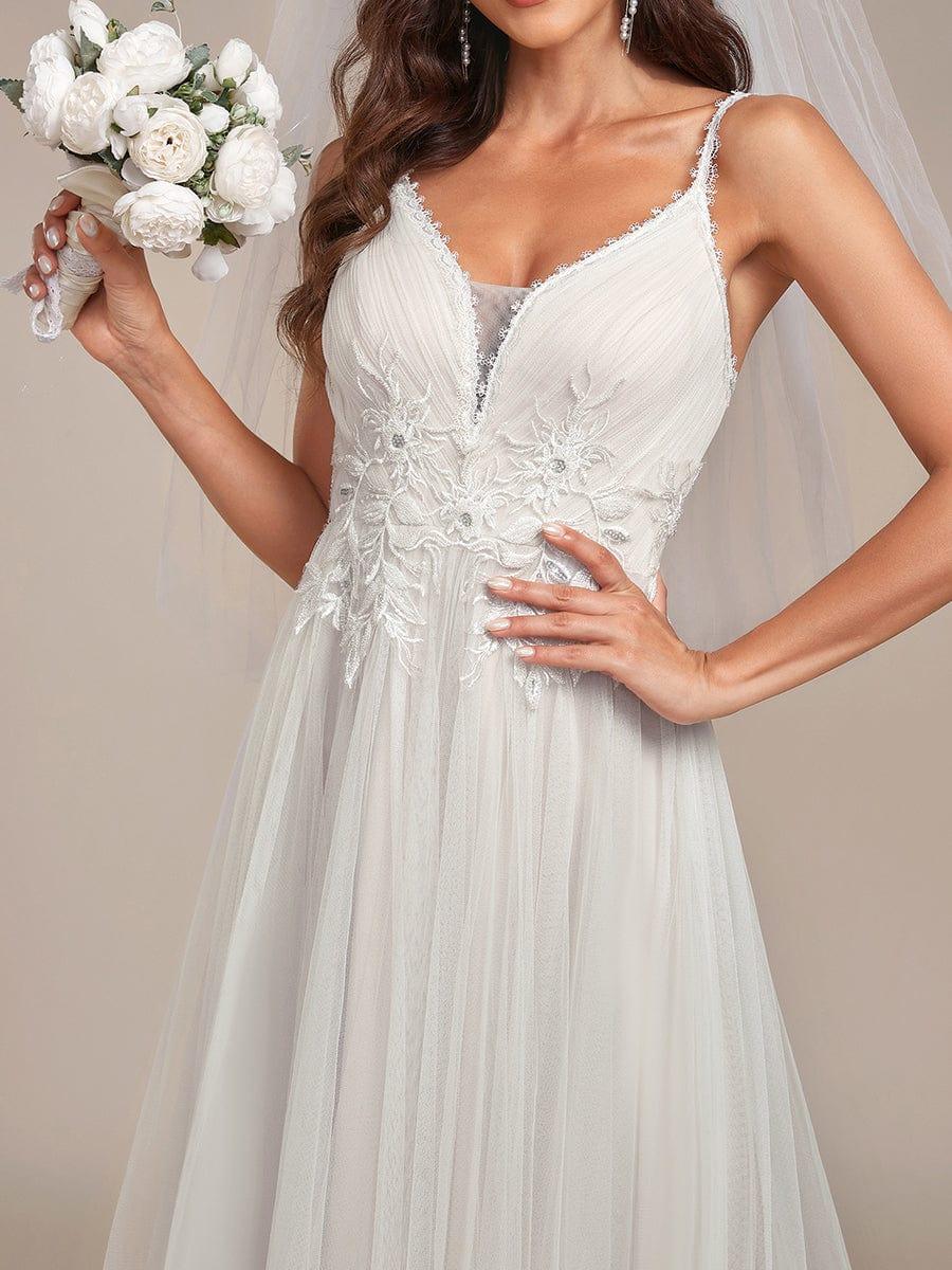 Classy Strap V-Neck Lace Applique Tulle Wedding Dress