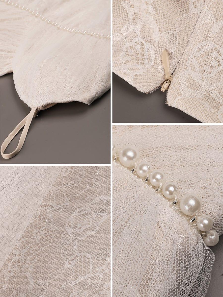 Spaghetti Straps Pleated Lace A-Line Wedding Dress