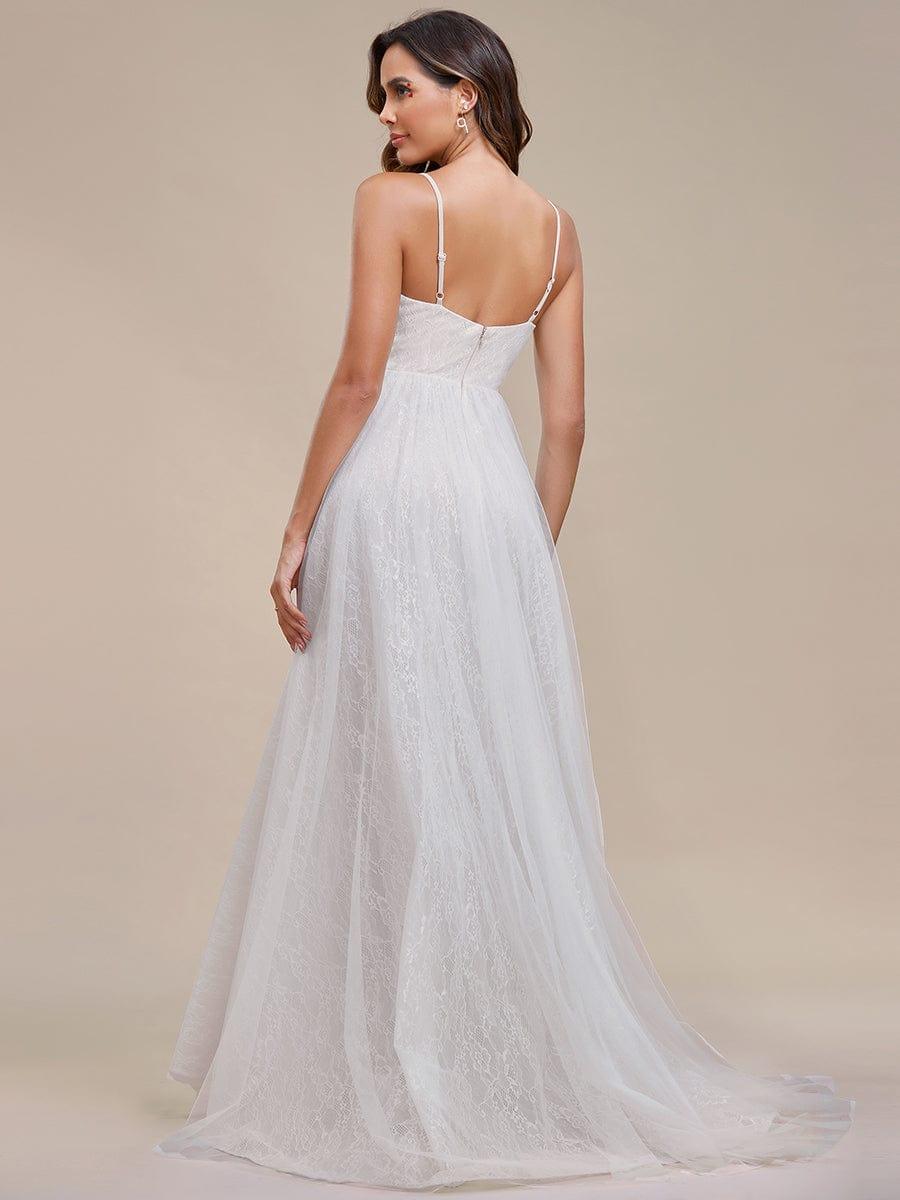 Spaghetti Straps Pleated Lace A-Line Wedding Dress