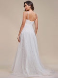 Spaghetti Straps Pleated Lace A-Line Wedding Dress