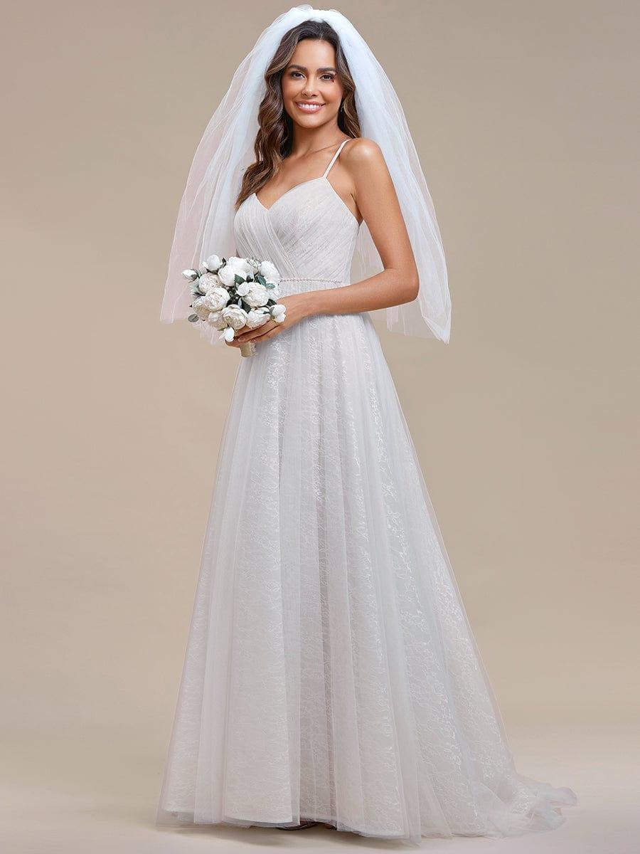 Spaghetti Straps Pleated Lace A-Line Wedding Dress