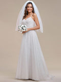 Spaghetti Straps Pleated Lace A-Line Wedding Dress