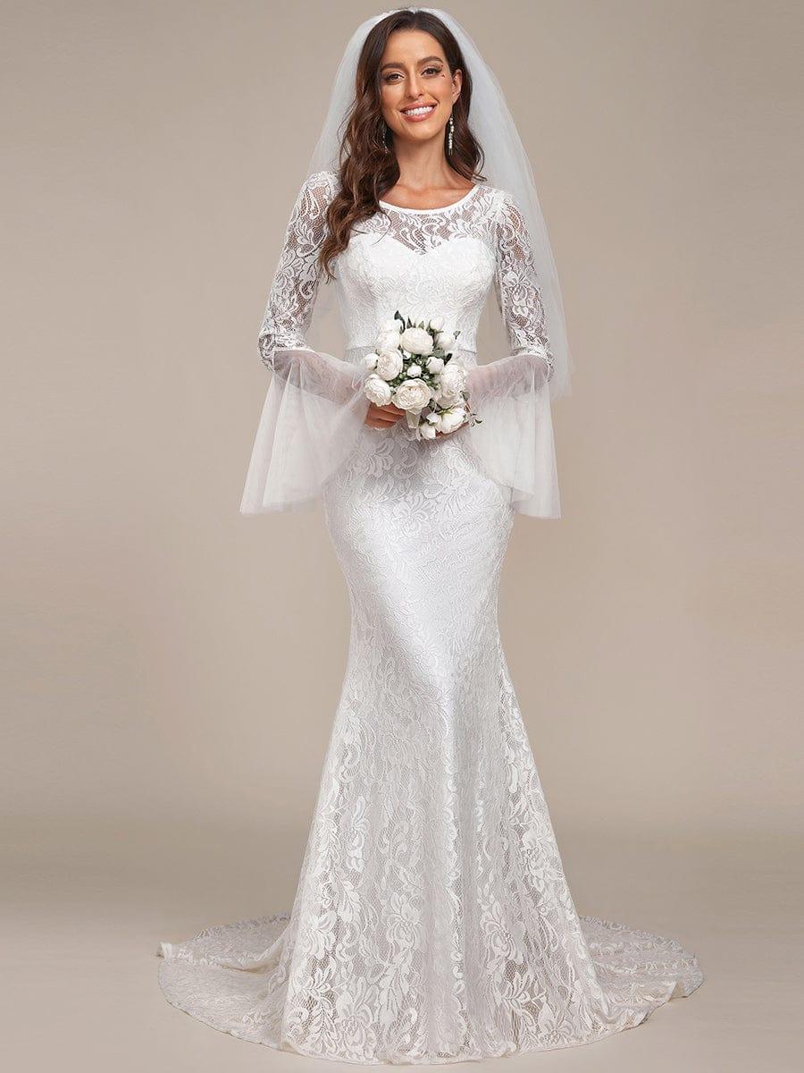 Jewel Lace Mermaid Wedding Dress with Bell Sleeves