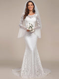 Jewel Lace Mermaid Wedding Dress with Bell Sleeves