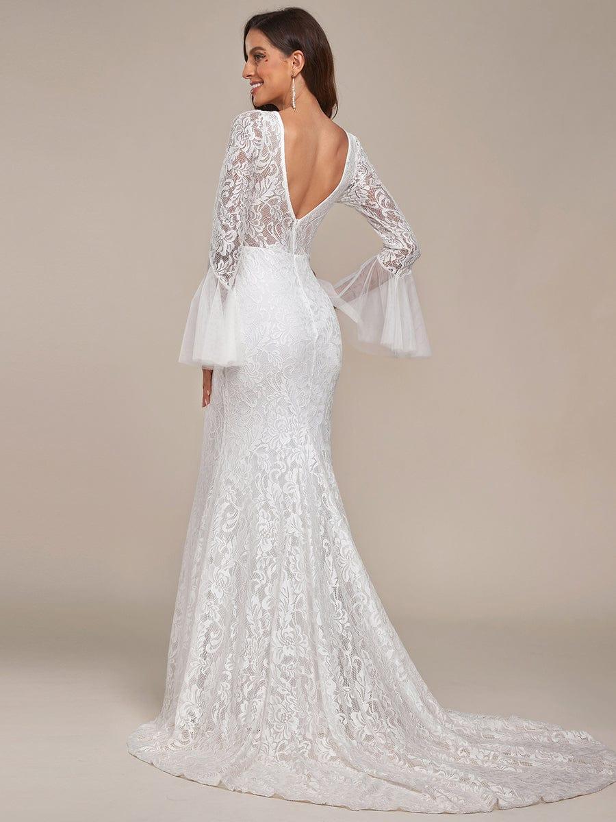 Jewel Lace Mermaid Wedding Dress with Bell Sleeves