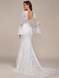 Jewel Lace Mermaid Wedding Dress with Bell Sleeves