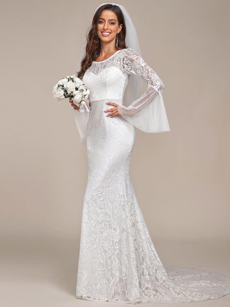 Jewel Lace Mermaid Wedding Dress with Bell Sleeves