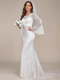 Jewel Lace Mermaid Wedding Dress with Bell Sleeves
