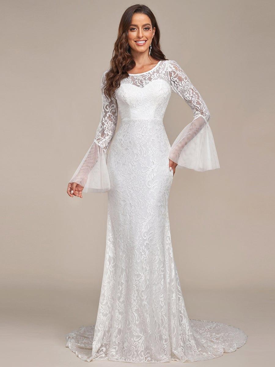 Jewel Lace Mermaid Wedding Dress with Bell Sleeves