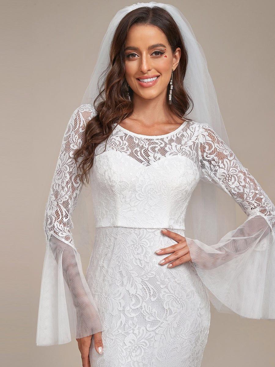 Jewel Lace Mermaid Wedding Dress with Bell Sleeves