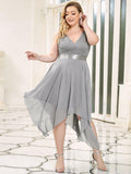 Plus Size V-Neck Lace Asymmetrical A-Line Prom Dress