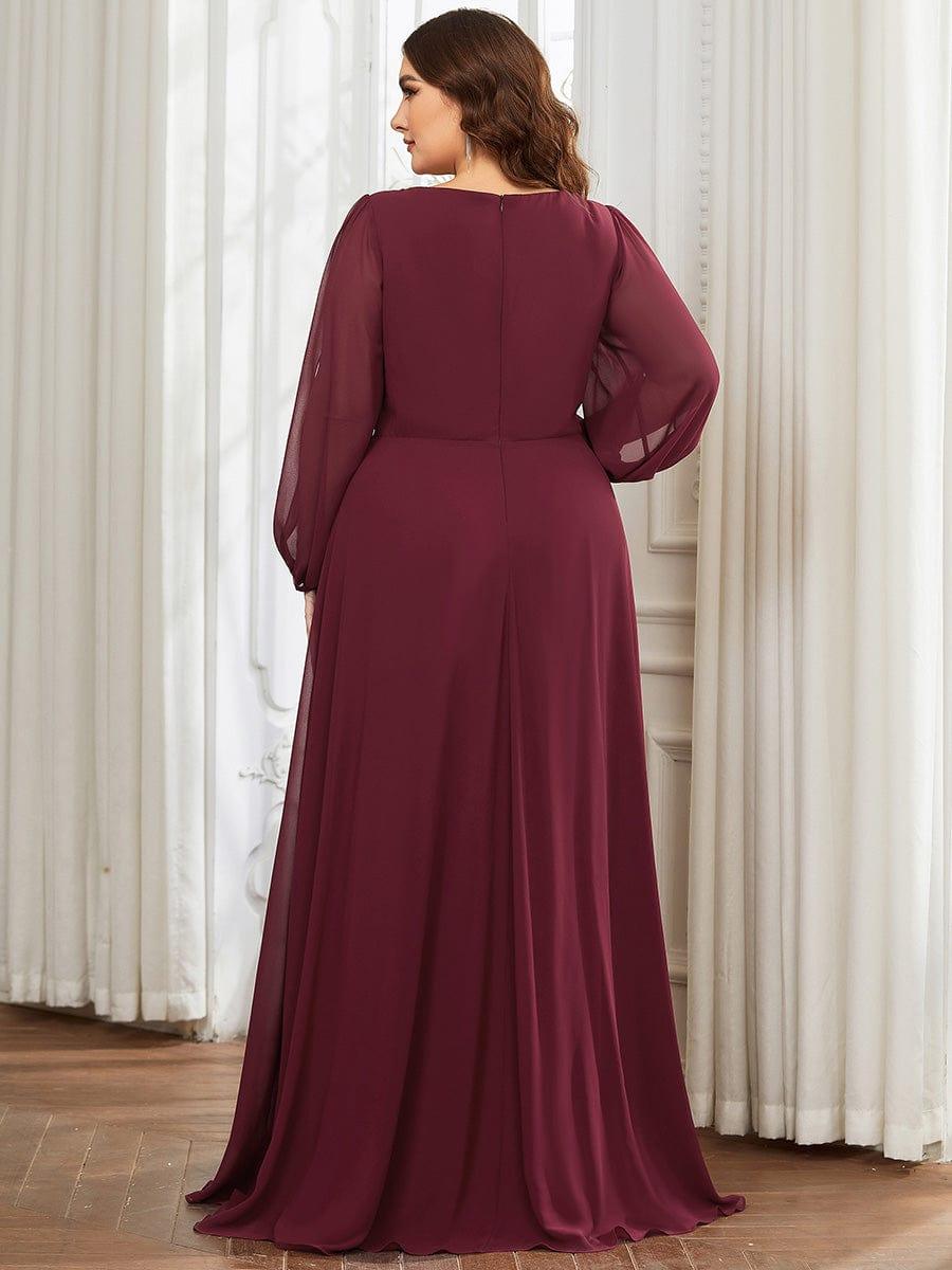 Elegant Burgundy V-Neck A-Line Chiffon Evening Dress#color_Burgundy