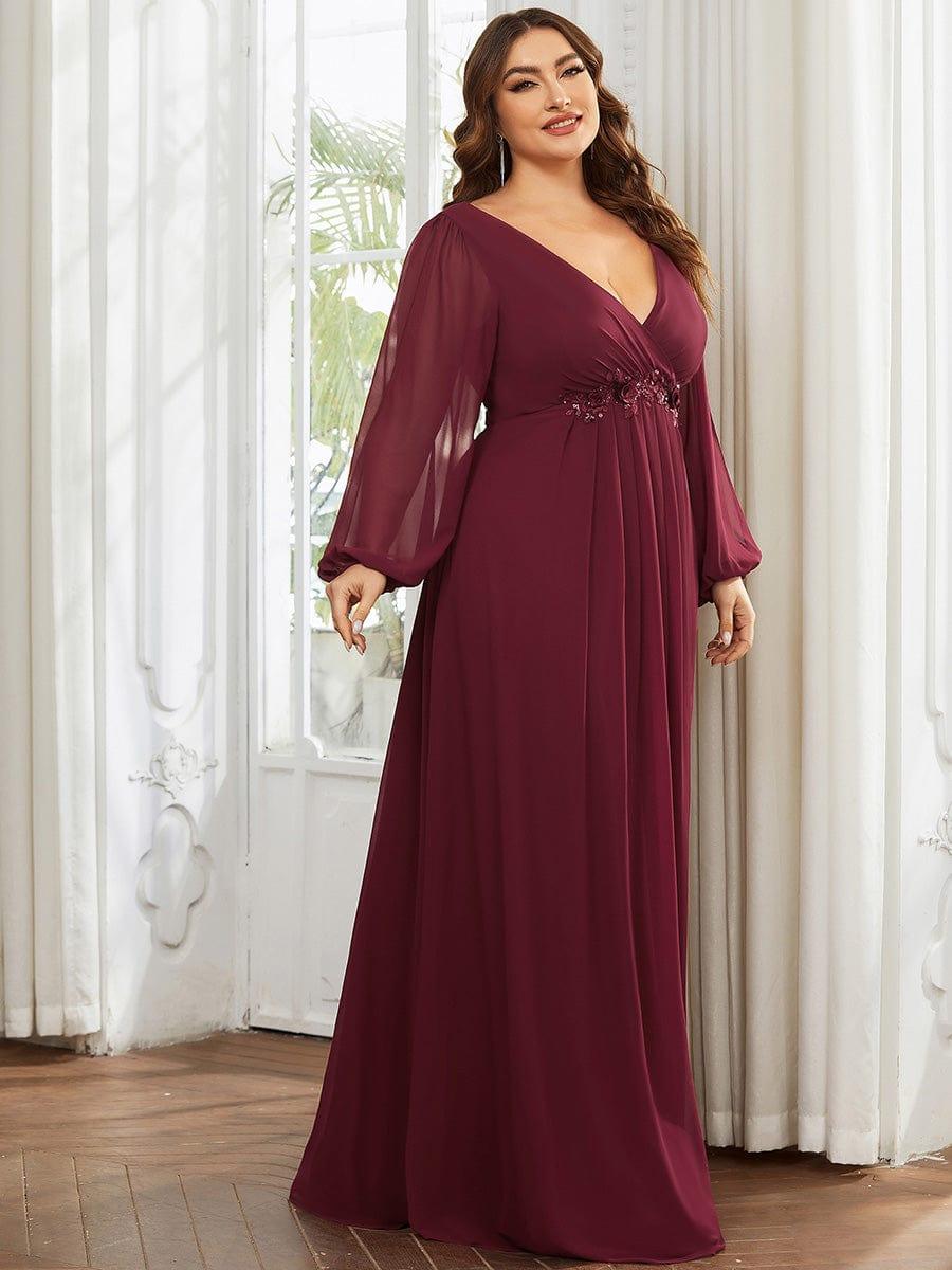 Elegant Burgundy V-Neck A-Line Chiffon Evening Dress #color_Burgundy