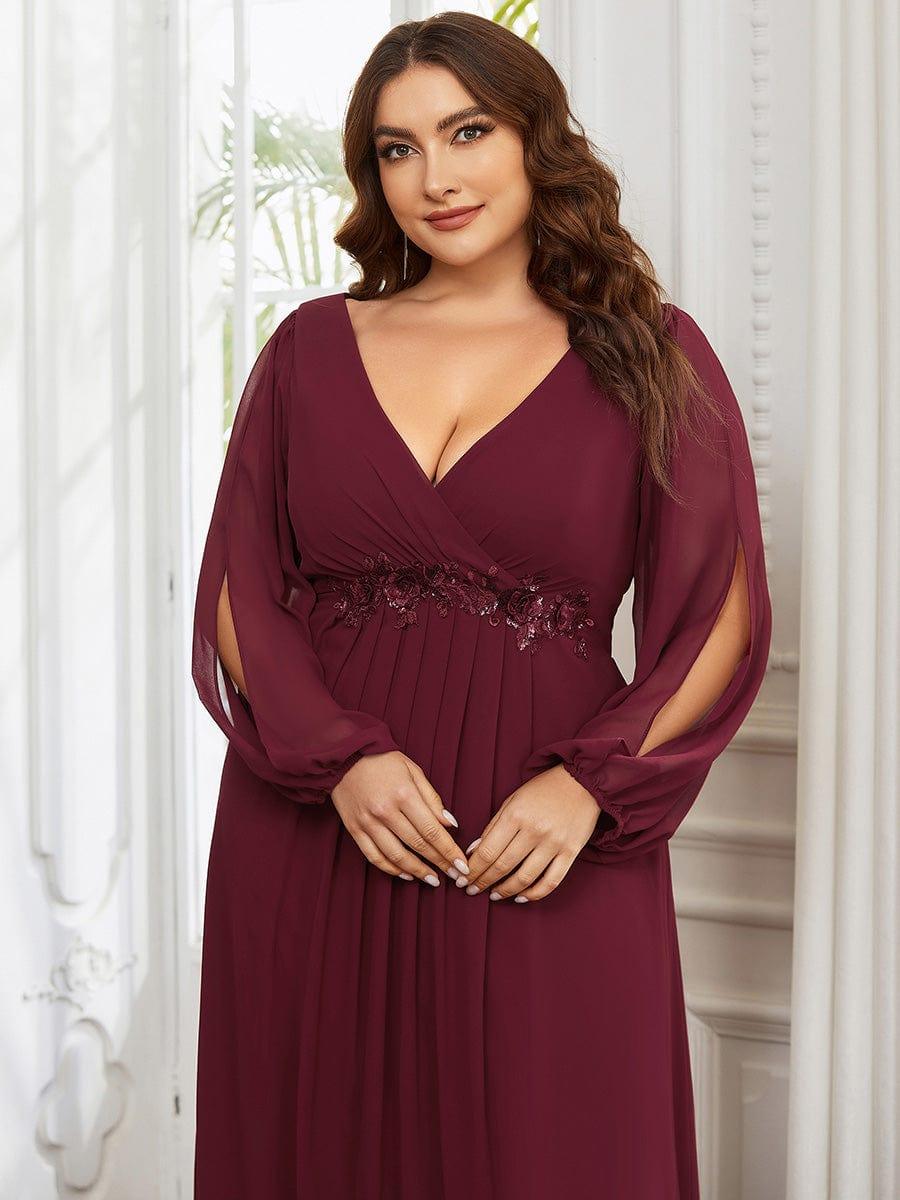Elegant Burgundy V-Neck A-Line Chiffon Evening Dress#color_Burgundy