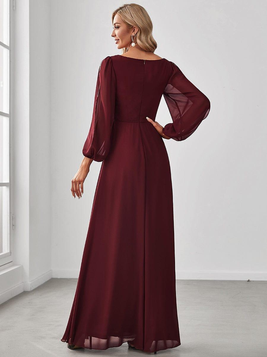Elegant Burgundy V-Neck A-Line Chiffon Evening Dress #color_Burgundy