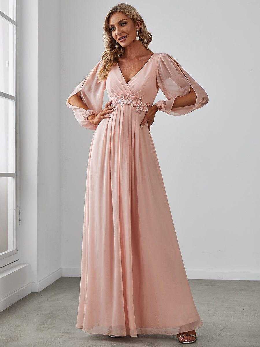 Elegant Applique Chiffon Formal Dres with Long Sleeve