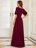 Graceful Round Neck Beaded Formal Dress with Half Sleeves