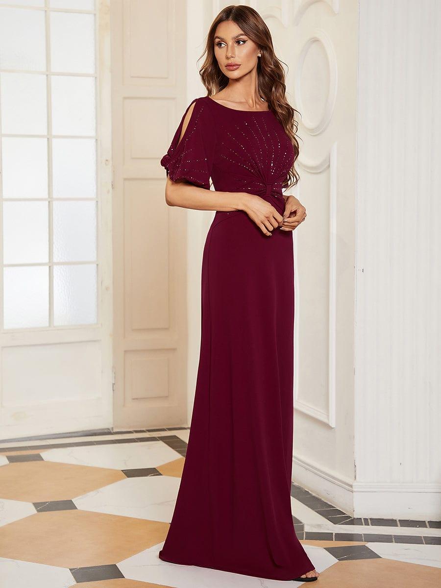 Graceful Round Neck Beaded Formal Dress with Half Sleeves