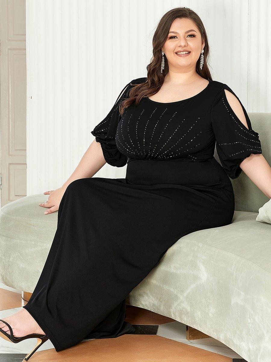 Plus Size Round Neck Beaded Wedding Guest Dress