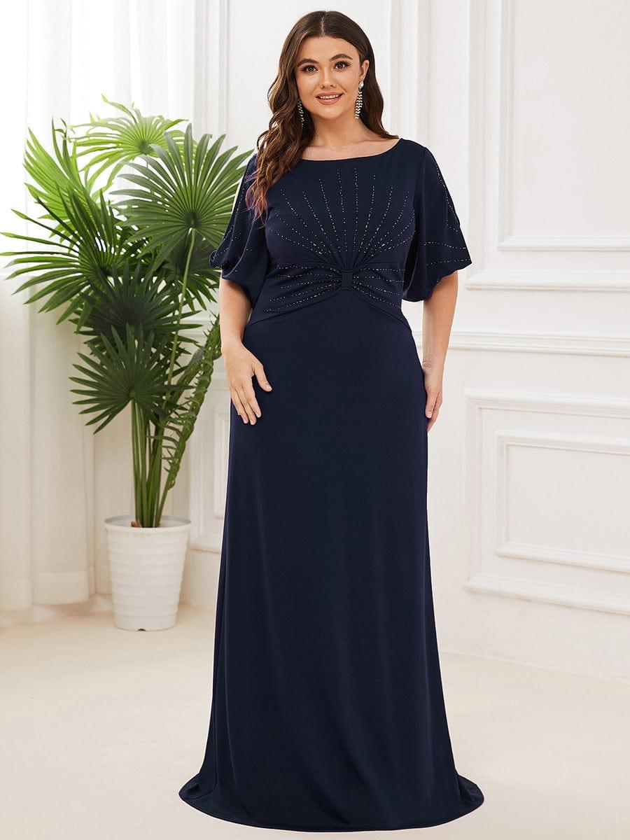 Graceful Round Neck Beaded Formal Dress with Half Sleeves