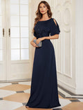 Graceful Round Neck Beaded Formal Dress with Half Sleeves